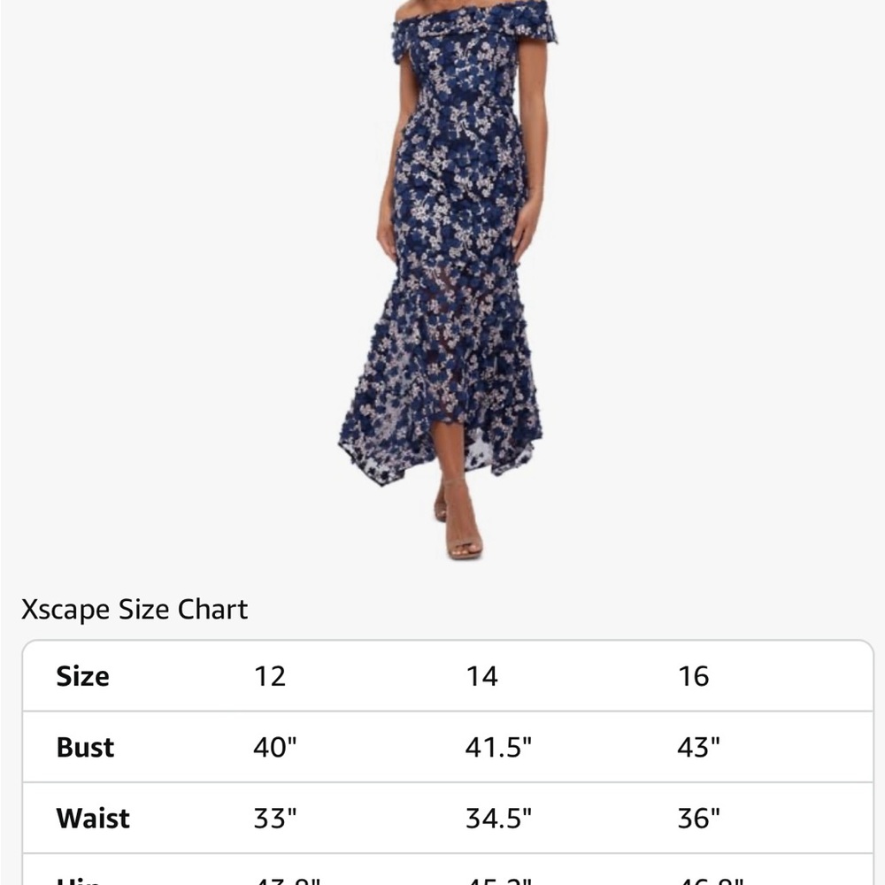 Xscape Raised flower off the shoulder midi dress- size 12 - Picture 3 of 8